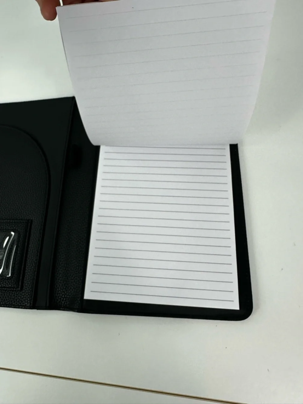 Bond Street Black Faux Leather Padfolio Folder Holds 5.5x8.5 Pad Pen & ID Holder